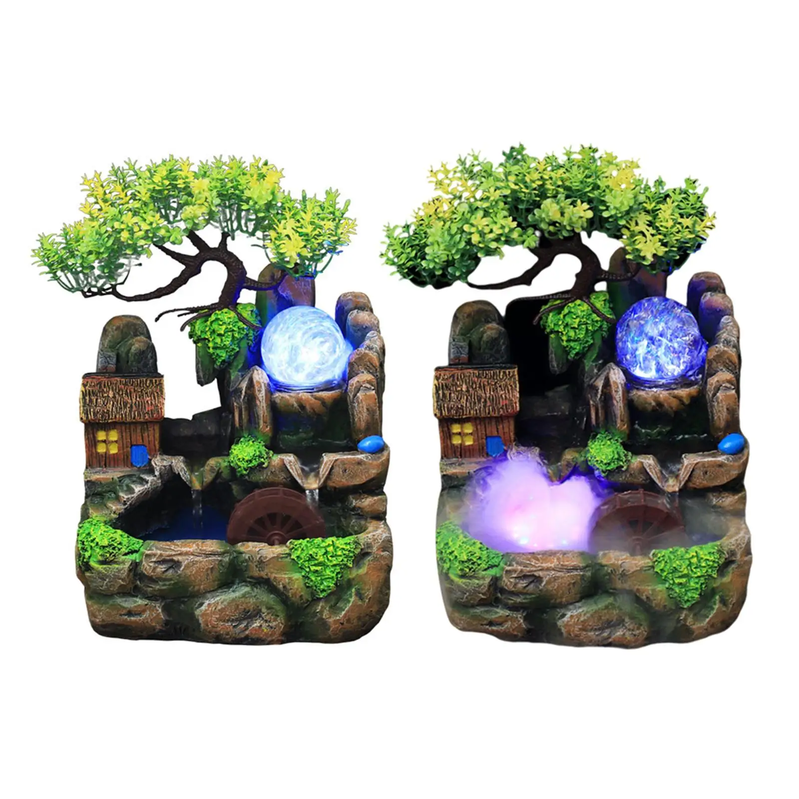 

Resin Waterfall Fountain Rockery W/LED Illuminated Rocks Crafts Humidifier Gift for Living Room Bedroom home and indoor