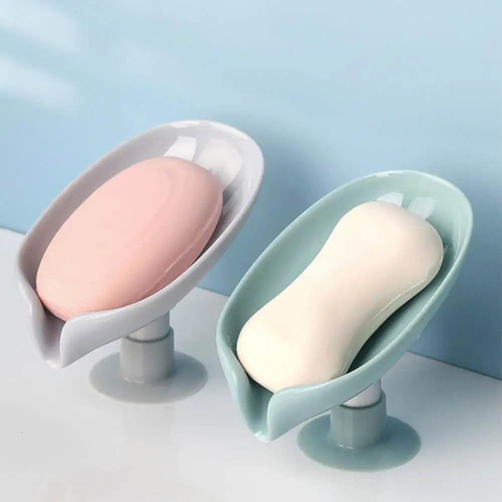 

2pcs Soap Box Creative Draining Soap Storage Rack Punch Free Suction Cup Personalized Leaf Shape Toilet Laundry Bathroom Gadge