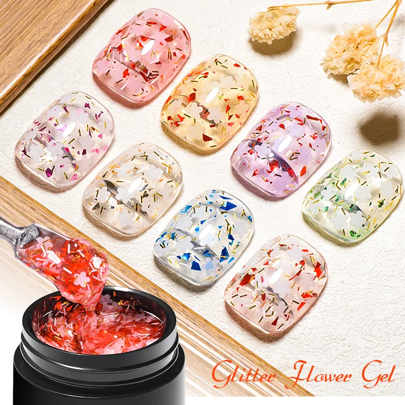 

MEET ACROSS 5/7ml Glitter Flower Gel Nail Polish Colorful Soak Off UV Nail Glue DIY Painting Nail Art Varnishes For Manicure