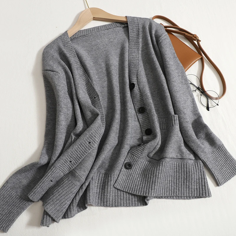 Long Sleeve Knitted Button Women Casual Single Breasted V Neck Korean Style Tee Cardigan Clothes Female Vintage Ropa Mujer Top