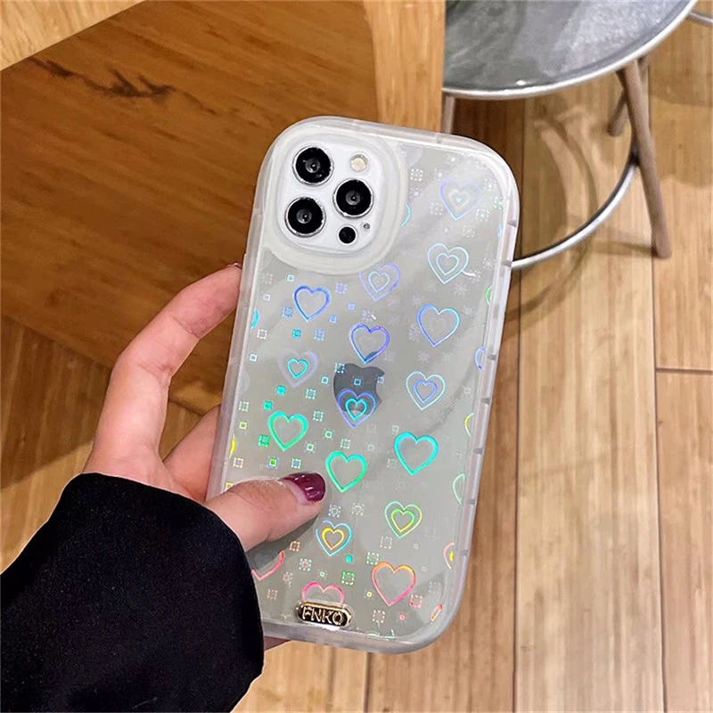 

Korean Aesthetic Laser Love Heart Oval Phone Case For iPhone 13 12 11 Pro XS Max X XR 7 8 Plus Cute Soft Silicone Back Cover