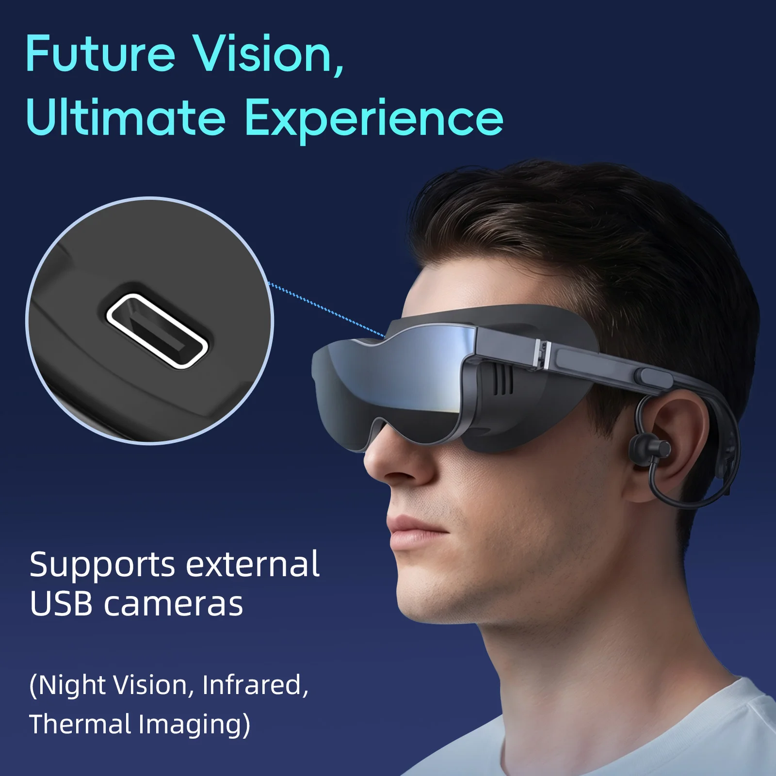 Фото Умные очки ENMESI V60 AR 70 °   Широкоугольный HD-дисплей 1080P с USB-C, подключаемый к головному креплению, для игр и просмотра фильмов №3