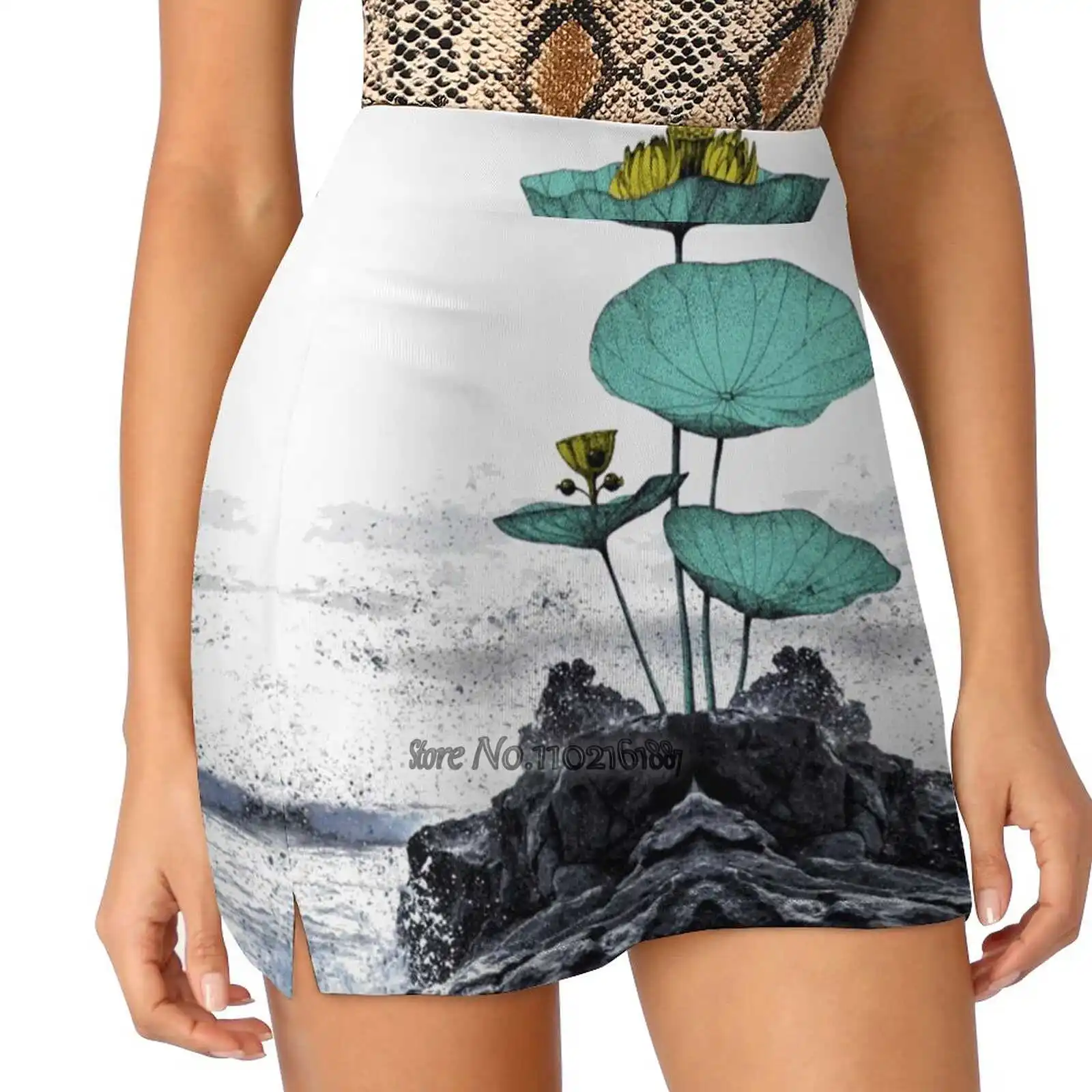 

Yoga Floral Art Women Mini Skirt Two Layers With Pocket Skirts Sport Fitness Running Skorts Fantasy Seascape Vintage Tropical