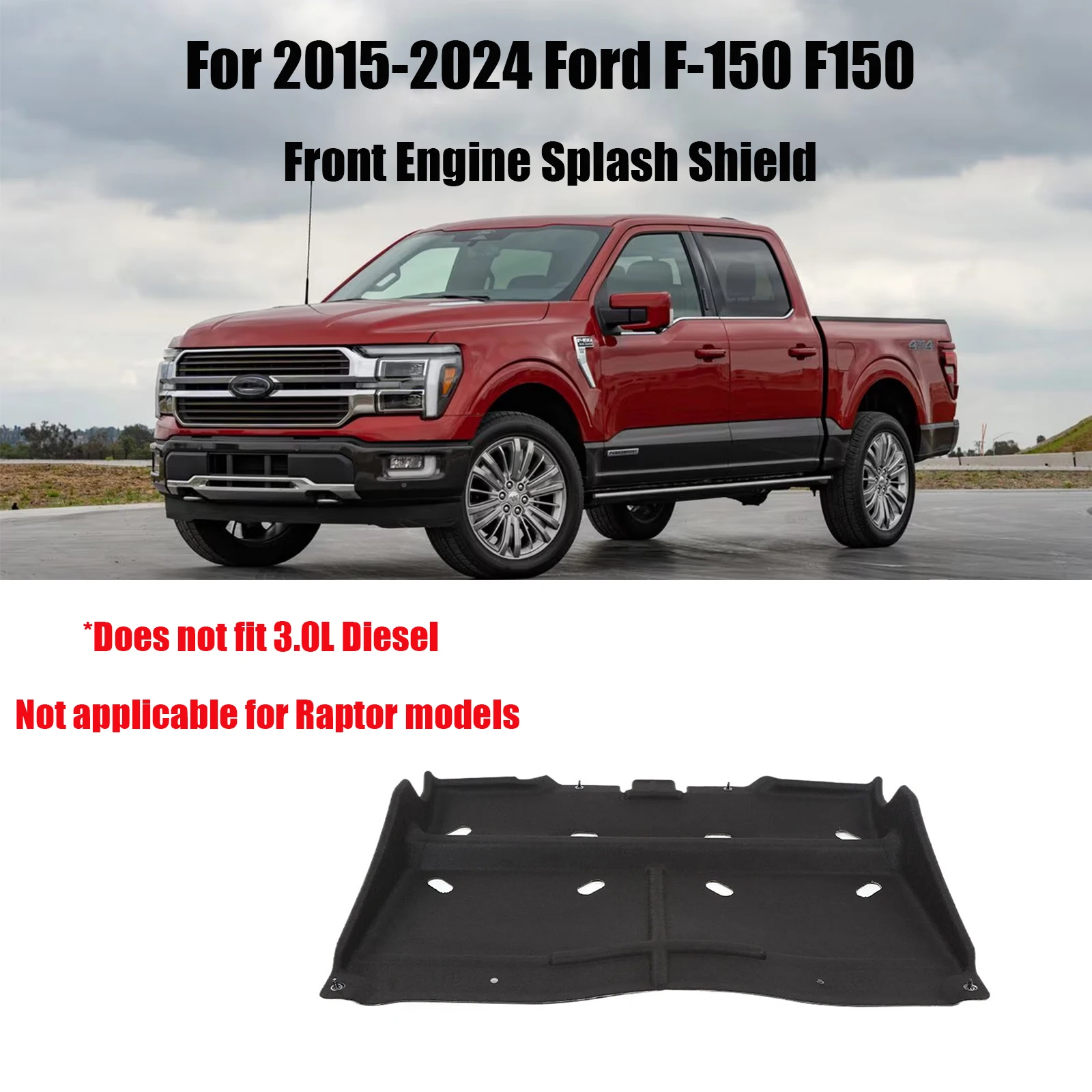 Фото Передняя защита от брызг двигателя ML3Z-7222-D для Ford F-150 F150 2015-2024 гг., под крышкой, под под подгузкой, замена газового двигателя №1