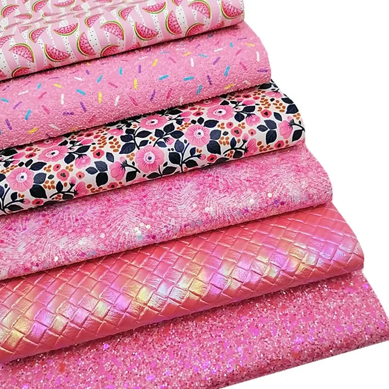 Pink Glitter Leather Sheets Sprinkles Custo Flowers Printed Faux DIY Craft Mini Rolls W046
