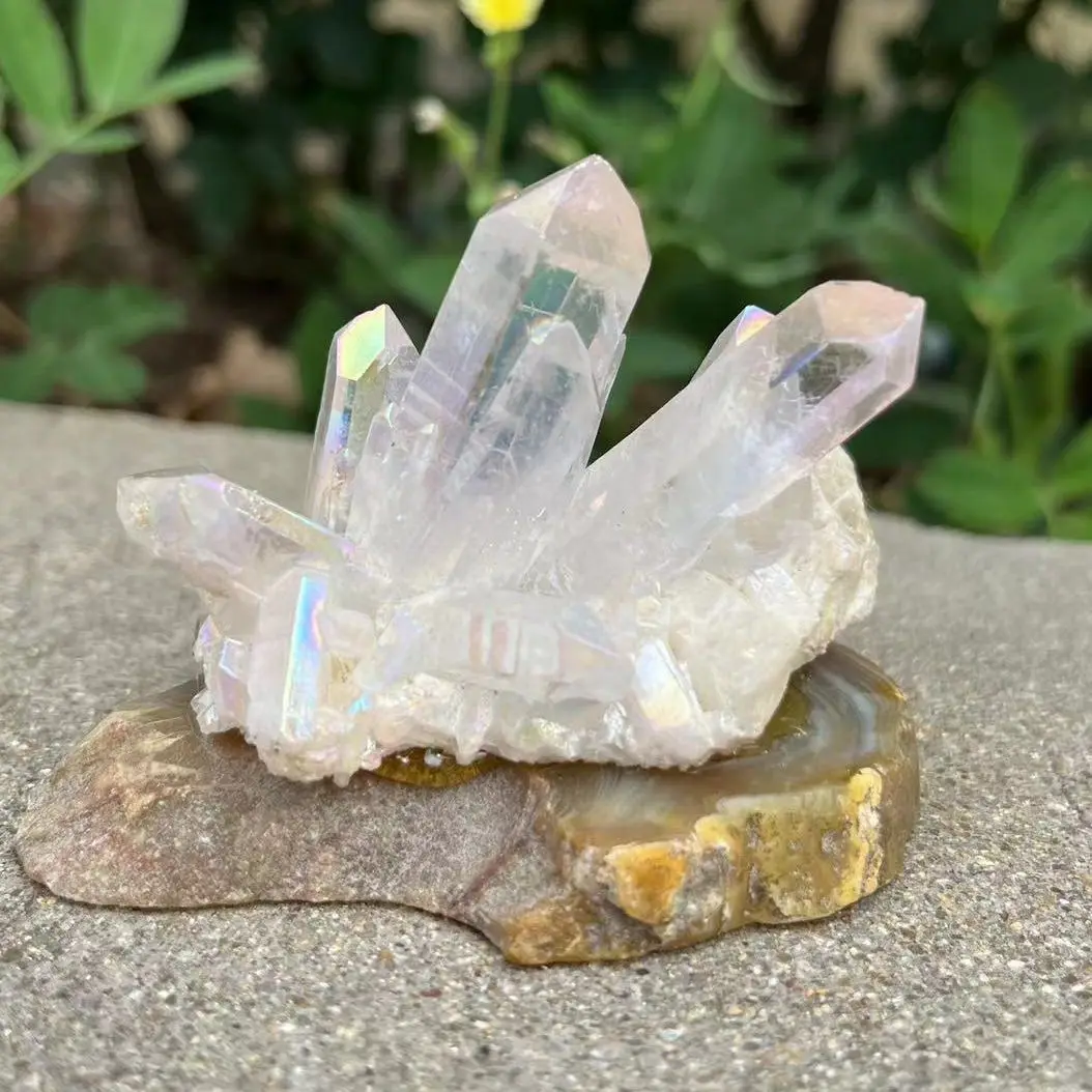 

100-160 г натуральный агат, Кристальный кластер, гальванизированный минеральный кварцевый кластер для сада, домашнее украшение, лечебное иску...