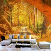 custom mural wallpaper modern 3d cave stone wall golden autumn forest fresco living room background wall decor papel de parede
