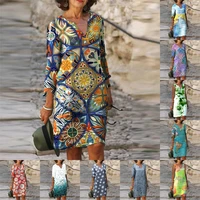 20 styles women pullover dresses summer fashion v neck printing dress half sleeve a line dresses female retro loose dress