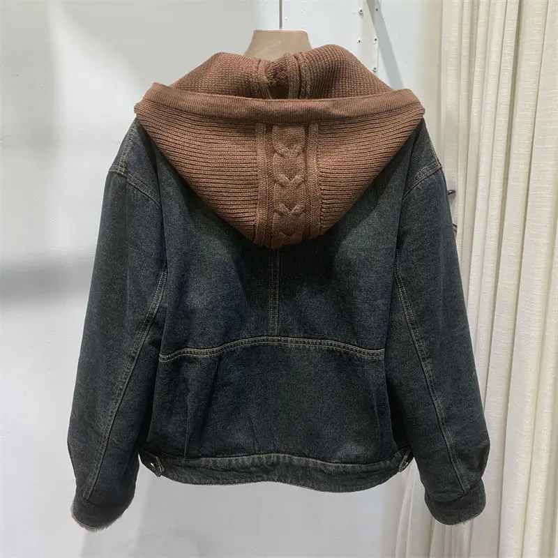 Винтажная женская зимняя теплая джинсовая куртка с флисовой подкладкой