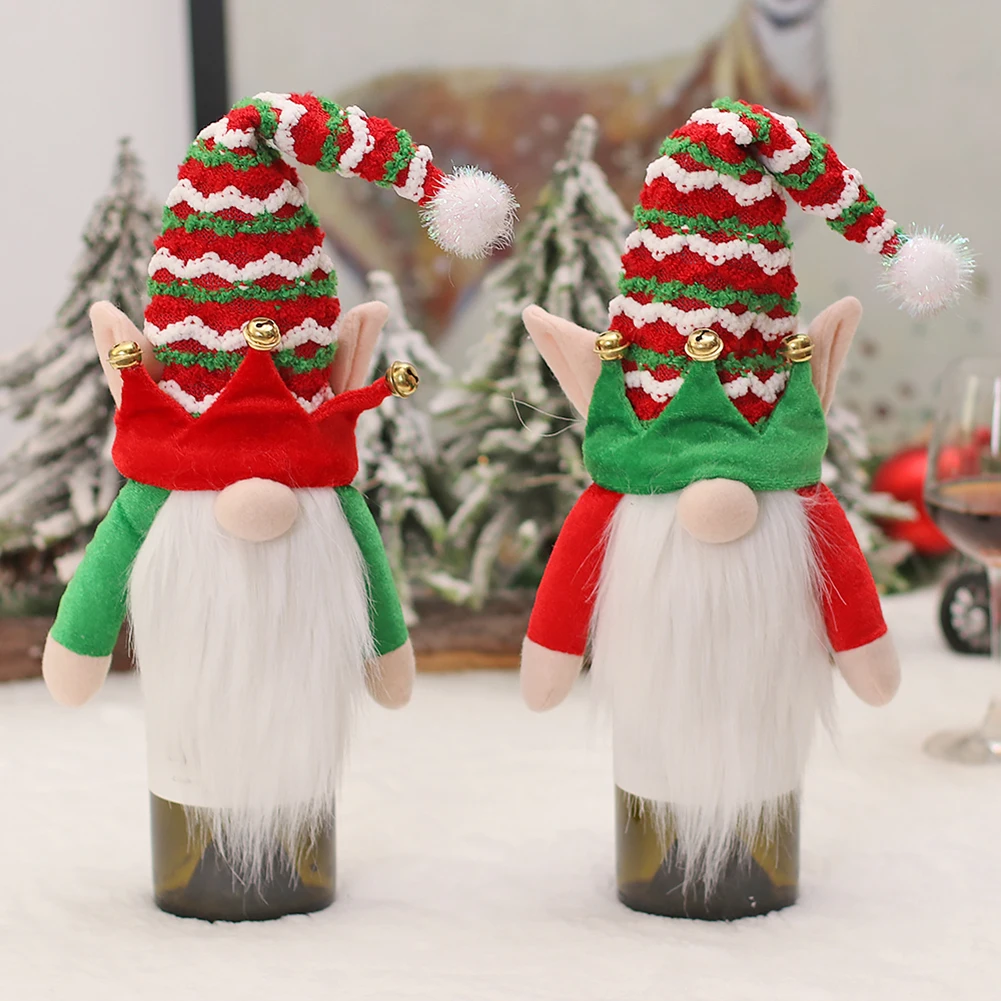 

Рождественское красное вино сумка для бутылок, многоразовая мягкая сумка для бутылок в виде гном, эльфа, шампанского, портативная Защитная ...