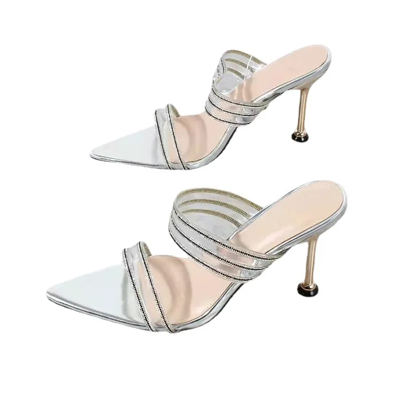 Heels Women Shoes New Fashion Plus Size Rhinestone High Heels Women's Pointed Toe Stiletto Plus Size 43 High Heel Sandals Ladies