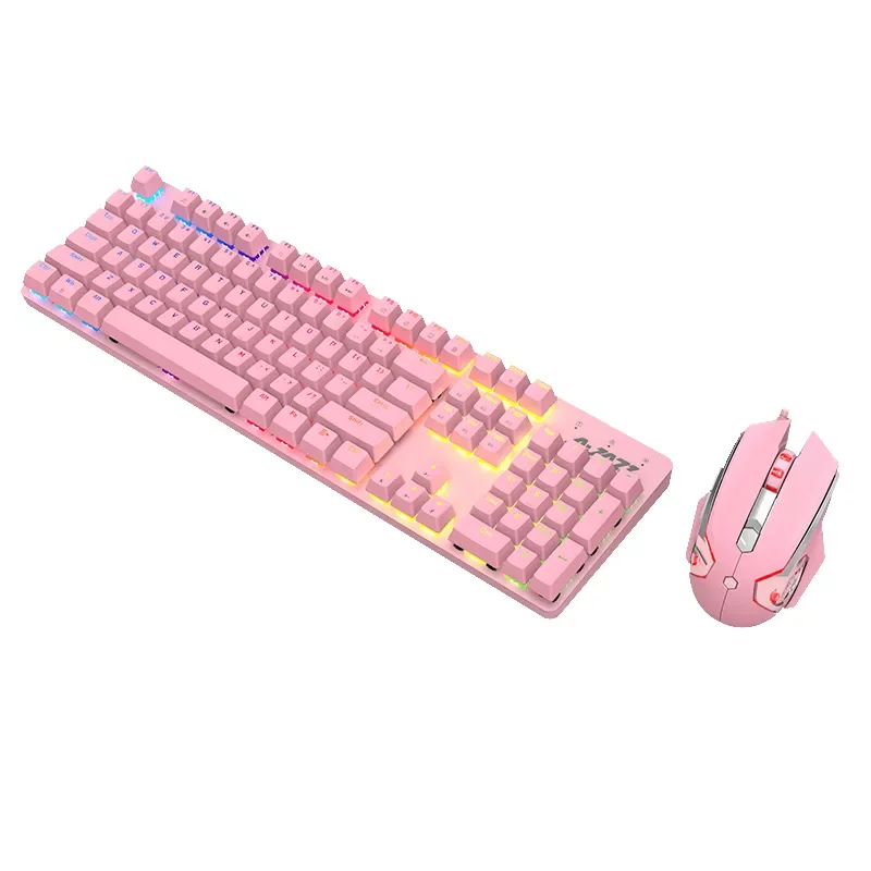 

2022 AJAZZ Girls Gift Gaming Combos Mechanical Keyboard with RGB Backlit 104 Keys Green Switch Keyboard 3200DPI Wired Mice Sets