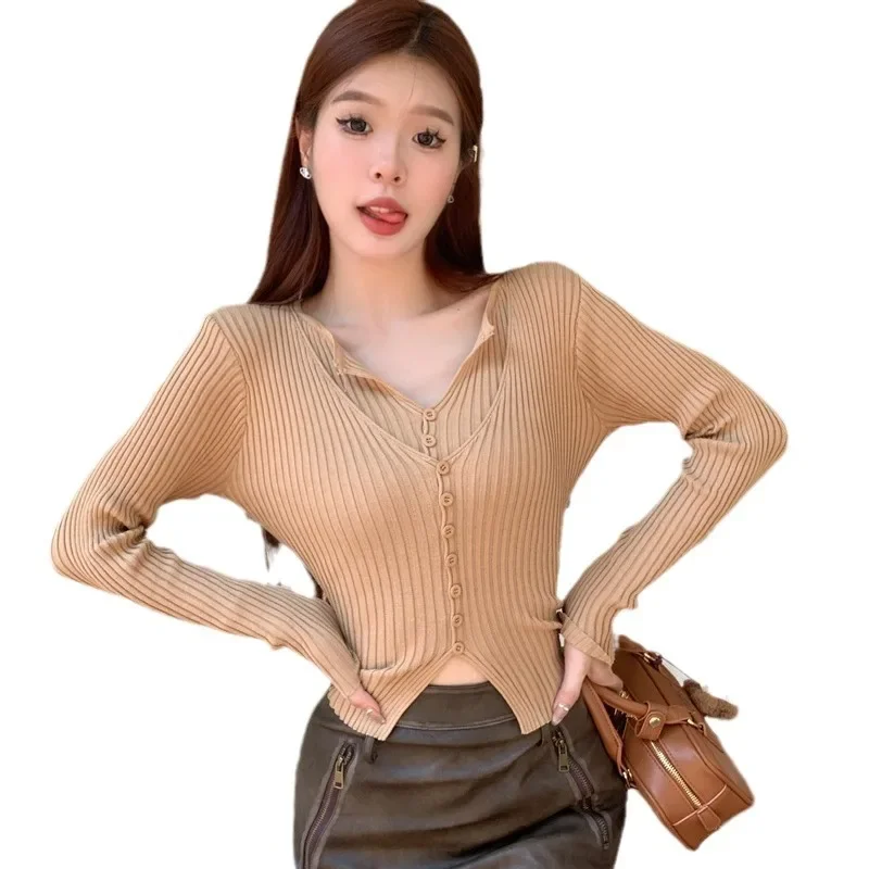 Вязаный кардиган с иллюзионным v-образным вырезом комплект из двух предметов