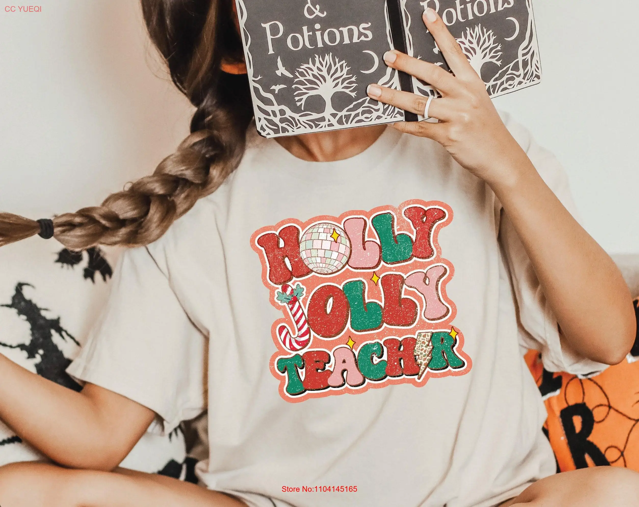 Футболка Holly Jolly Teacher Christmas Xmas Vibes SweaT с длинными или короткими рукавами