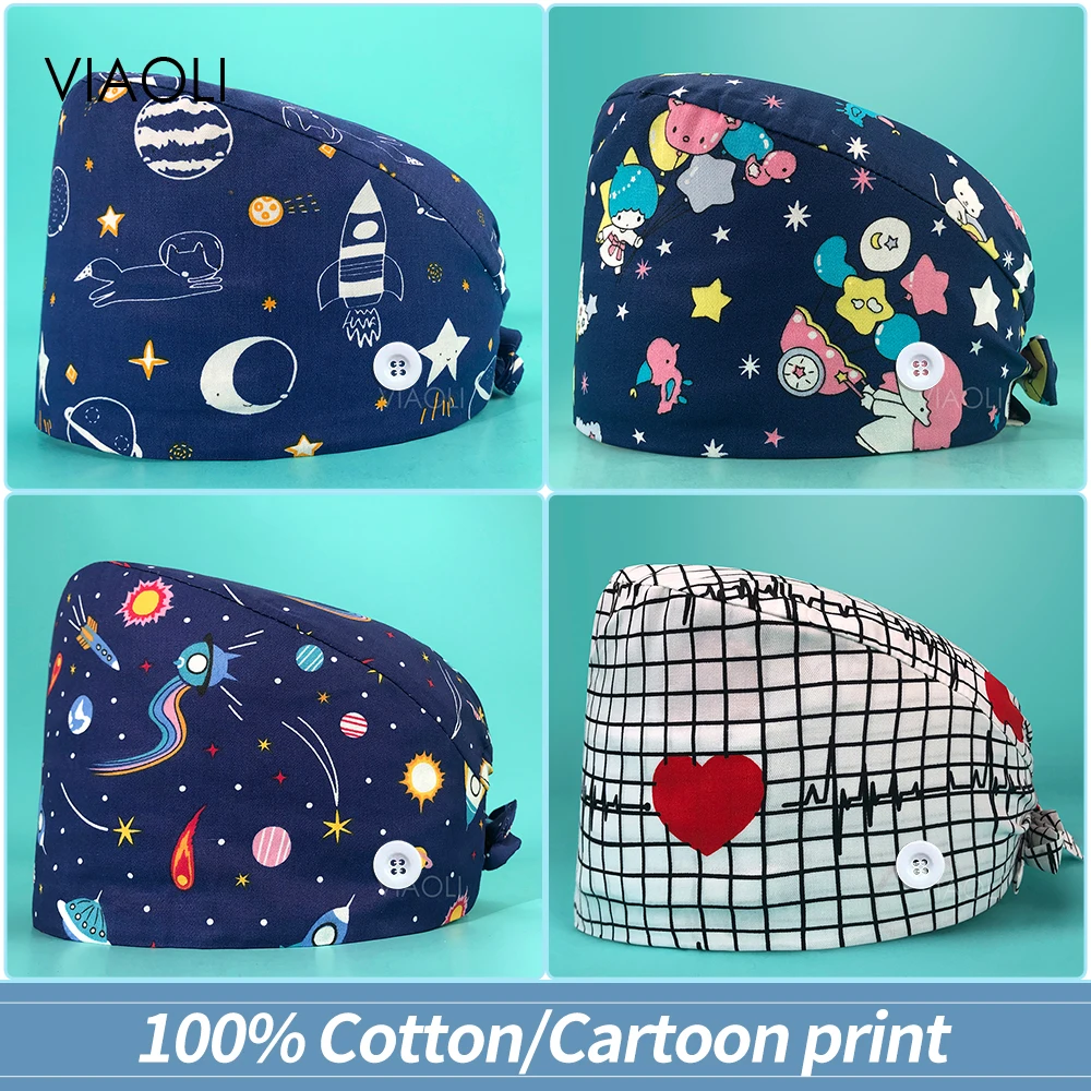 

Adjustable Women Nurse Accessories Cartoon Printing Doctor Hats Pharmacist Clinic Hat Pet Cleaning Medical Scrubs Surgical Cap