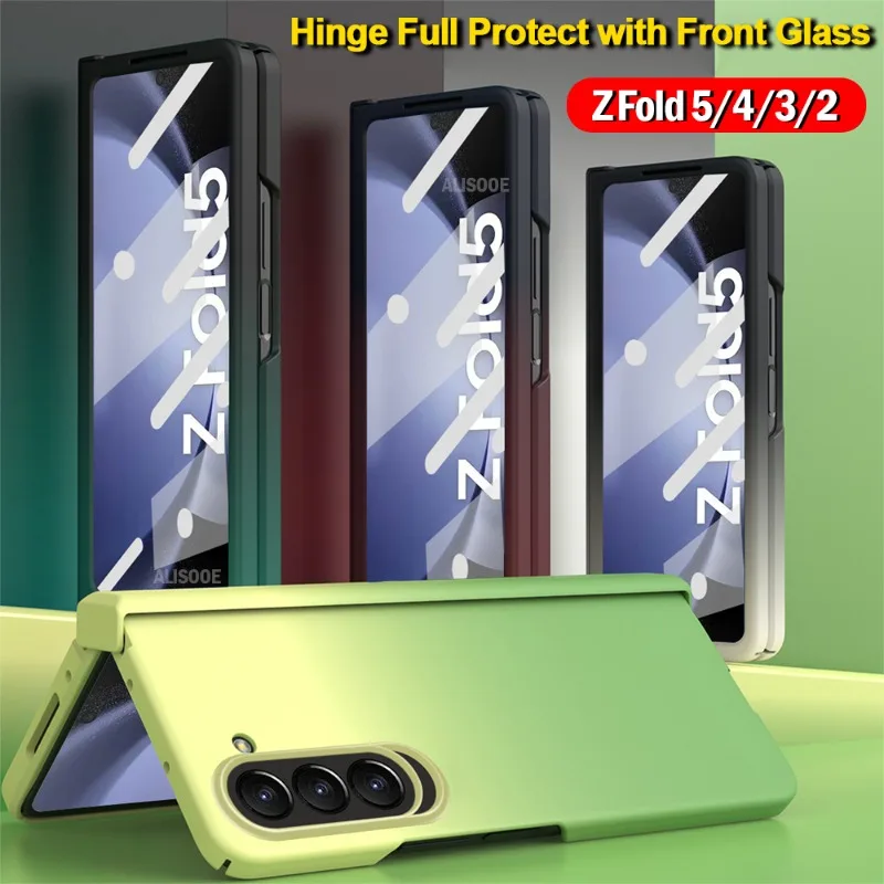 

Чехлы с петлями для Samsung Z Fold 5 4 3 2, яркий градиентный защитный жесткий чехол для Galaxy Z Fold 5, чехол с передним стеклом