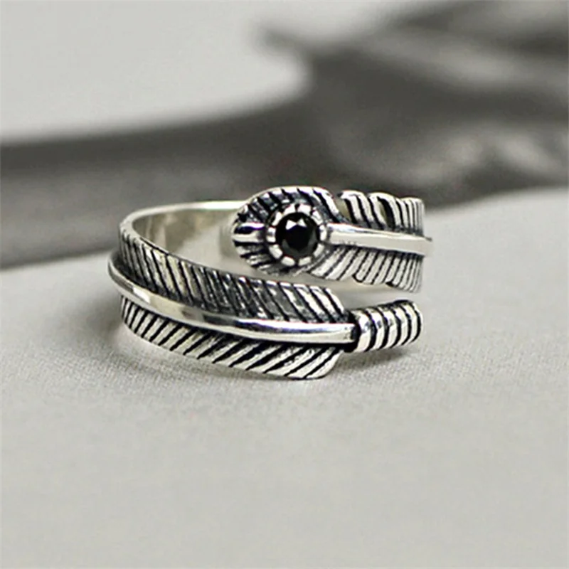 925 посеребренное Винтажное кольцо с перьями для женщин и девушек свадебные