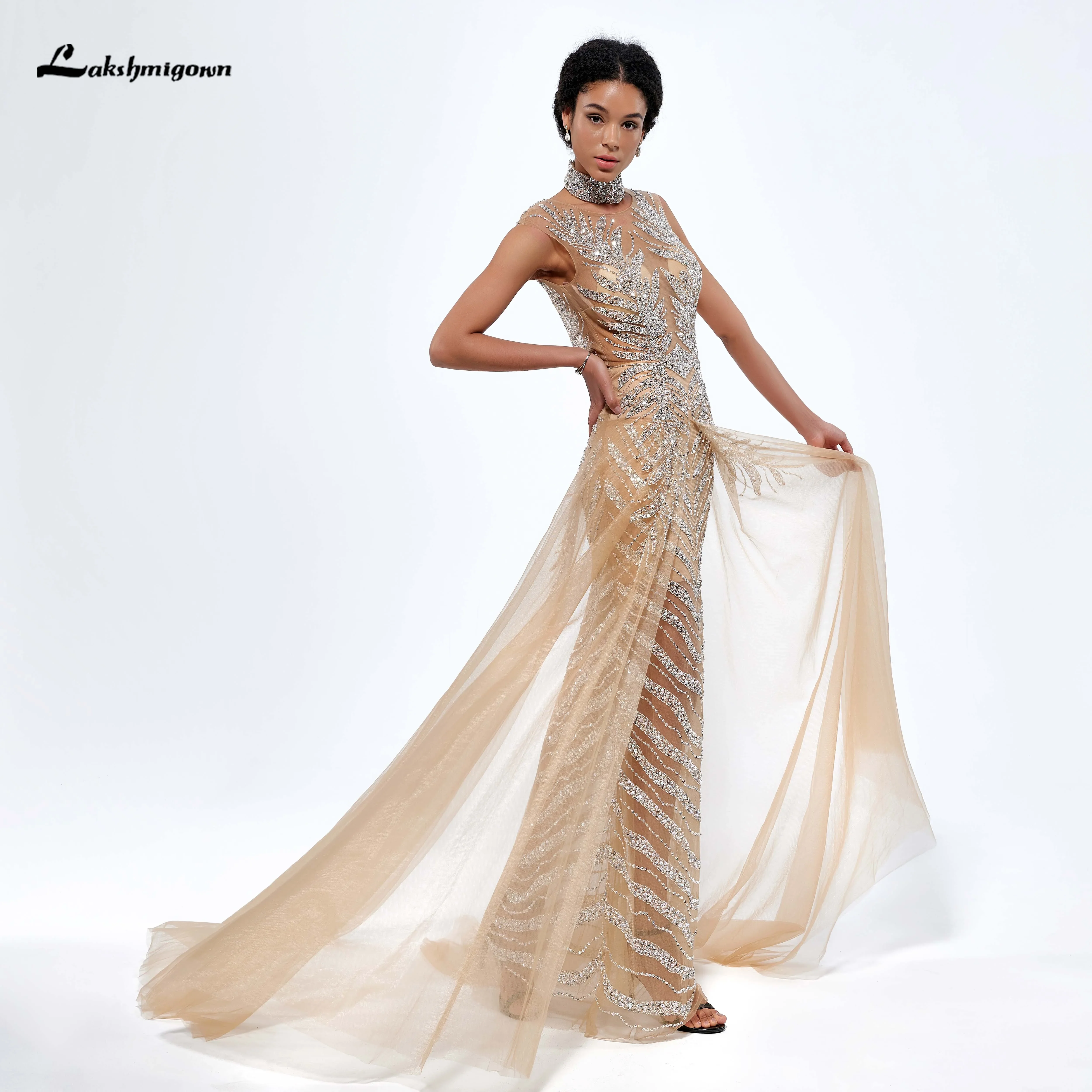 Lakshmigown 2021 изысканное сексуальное вечернее платье русалки с высоким воротом и