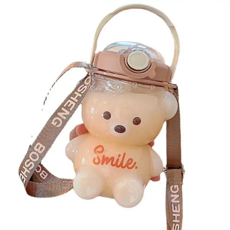 1/1.4L медведь пластиковая бутылка для воды с соломинкой портативные милые детские