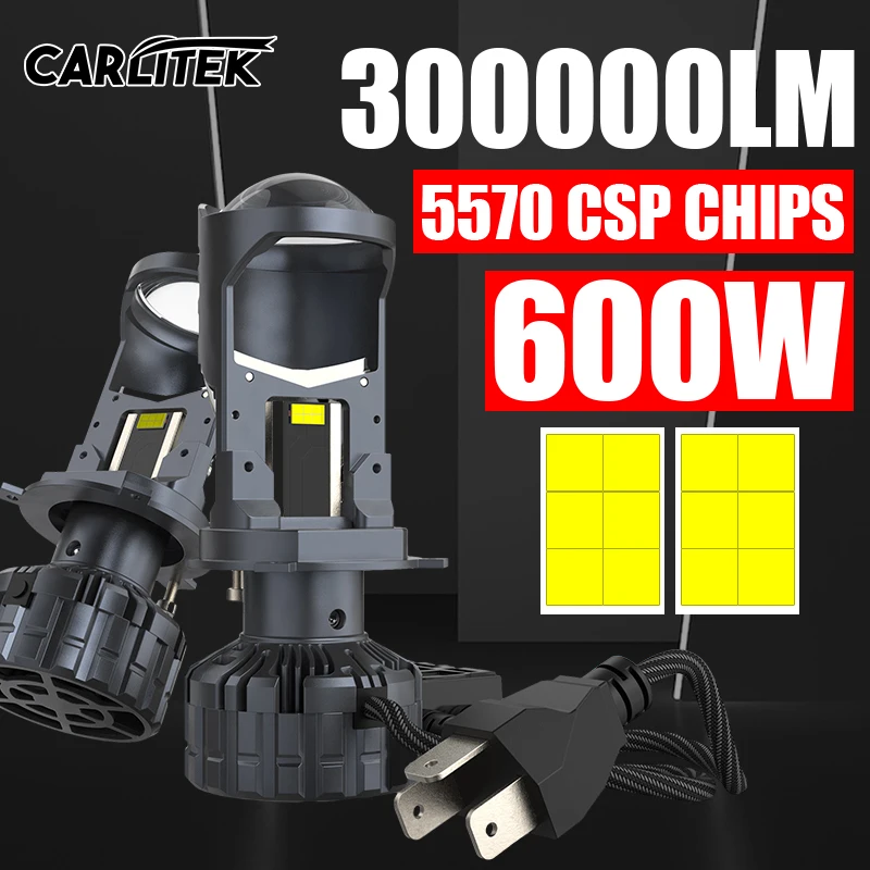 

Светодиодный проектор 600 Вт H4, мини-объектив 360 6000K лм H4, светодиодная лампа для автомобиля, мотоцикла, дальний и ближний свет, прожектор 12 В 24 В, CANBUS PTF