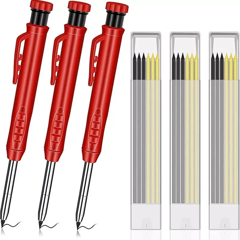 

Solid Carpenter Pencil with Refill Leads and Built-in Sharpener for Deep Hole Mechanical Pencil Marker Marking Woodworking Tools