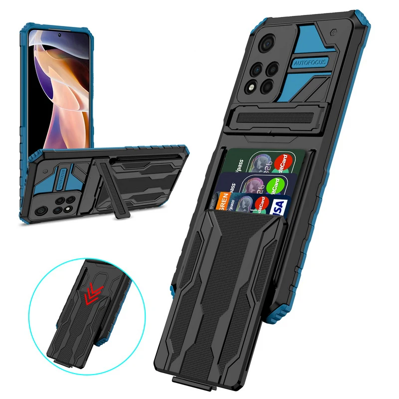 

Shockproof Slide Wallet Card Slot Armor Case For Xiaomi Redmi Note 11 10 9 Pro 10S 9S Mi 11 Lite Poco X3 M3 11T Pro Stand Cover