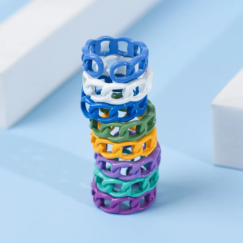 

Summer Fashion Colorful Geometric Cross Chain Acrylic Ring Candy Color Irregular Opening Rings for Women Party Finger Jewelry