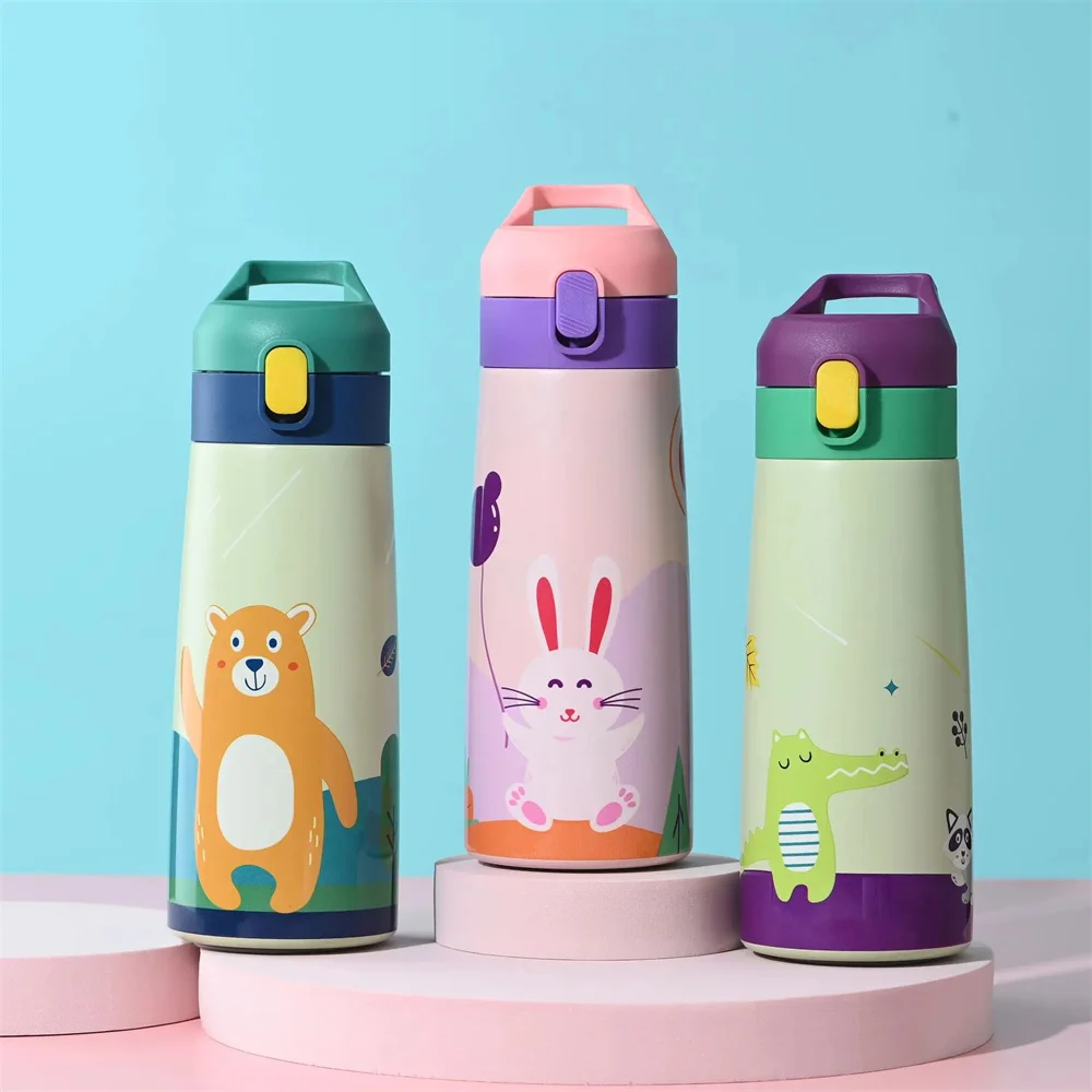 

500ml Kids Thermos Bottle Stainless Steel Straw Thermos Mug Leak-Proof Vacuum Flask Children Thermal Water Bottle For School