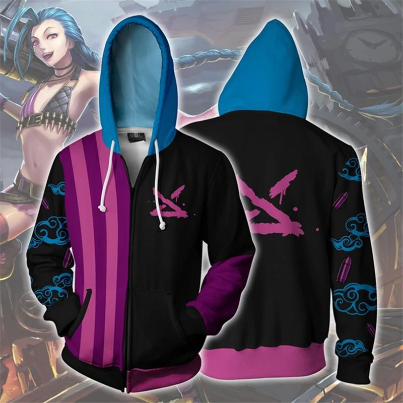 

Game LOL Cosplay Jinx zipper hoodie men and women casual sportswear sweater 3D printing new