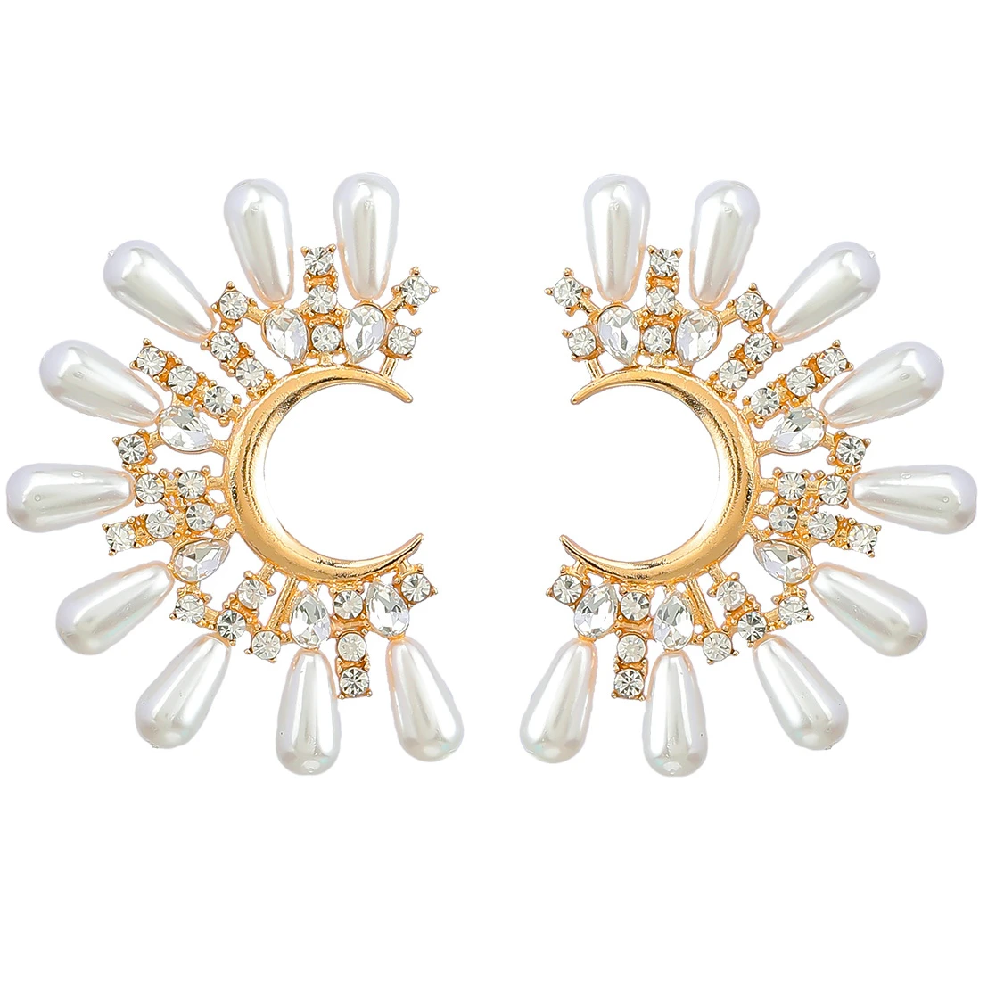 

Fashion Half Moon Flower Pearl Sunflower Earrings