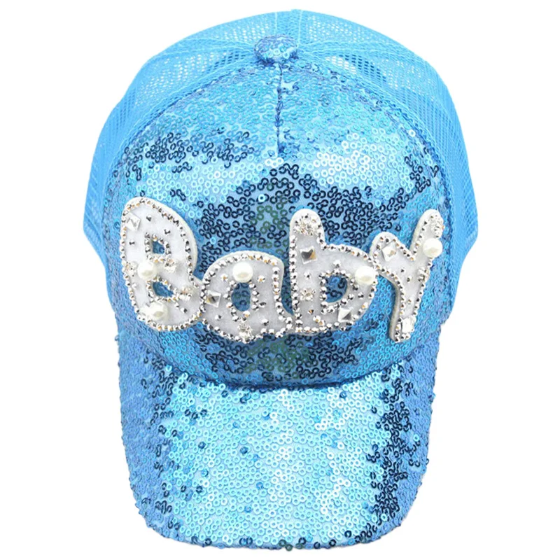 

3-7 Years Children Snapback Sparkly Sequin Baseball Caps Mesh Back Kids Cap Blue Gold Pink Black Silver