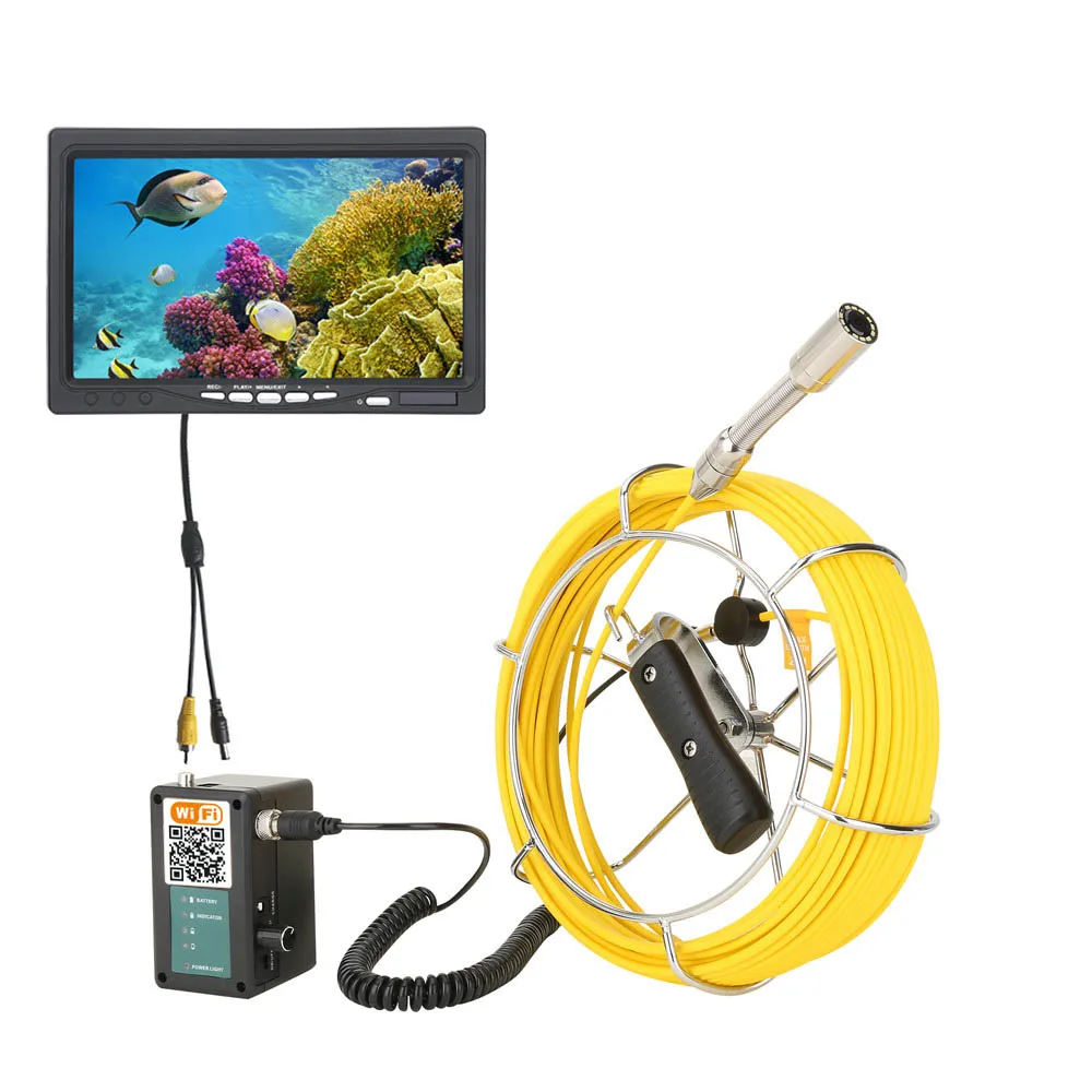 

7" Monitor 20M Pipe Inspection Video Camera,WiFi Wireless DVR IP68 HD 1000TVL Drain Sewer Pipeline Industrial Endoscope System