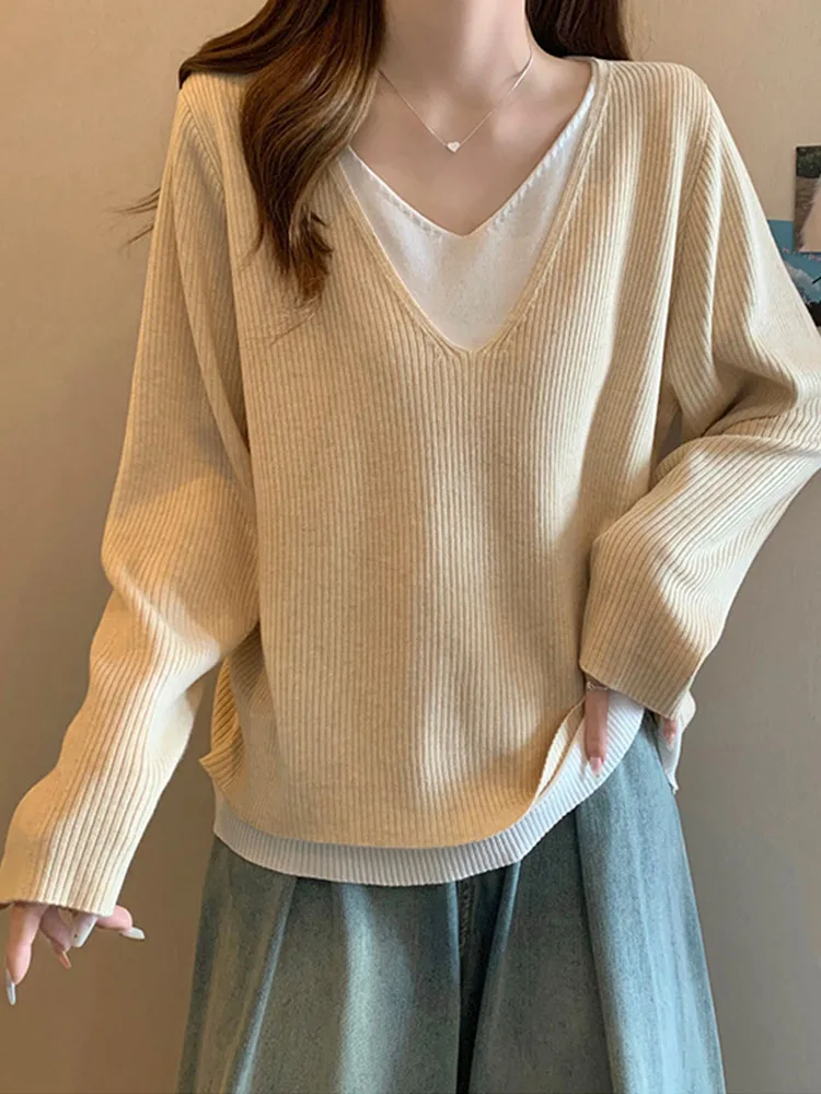 Модный простой классический дизайнерский свитер в стиле пэчворк женские вязаные