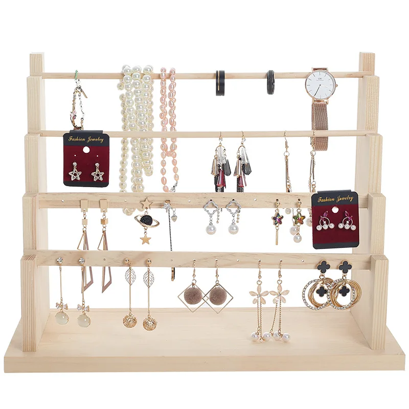 olid Wood Jewelry Display Rack Stand Earrings Holder for Stud Earring Pendants Bracelets Rings Jewelry Organizer Showcase Shelf