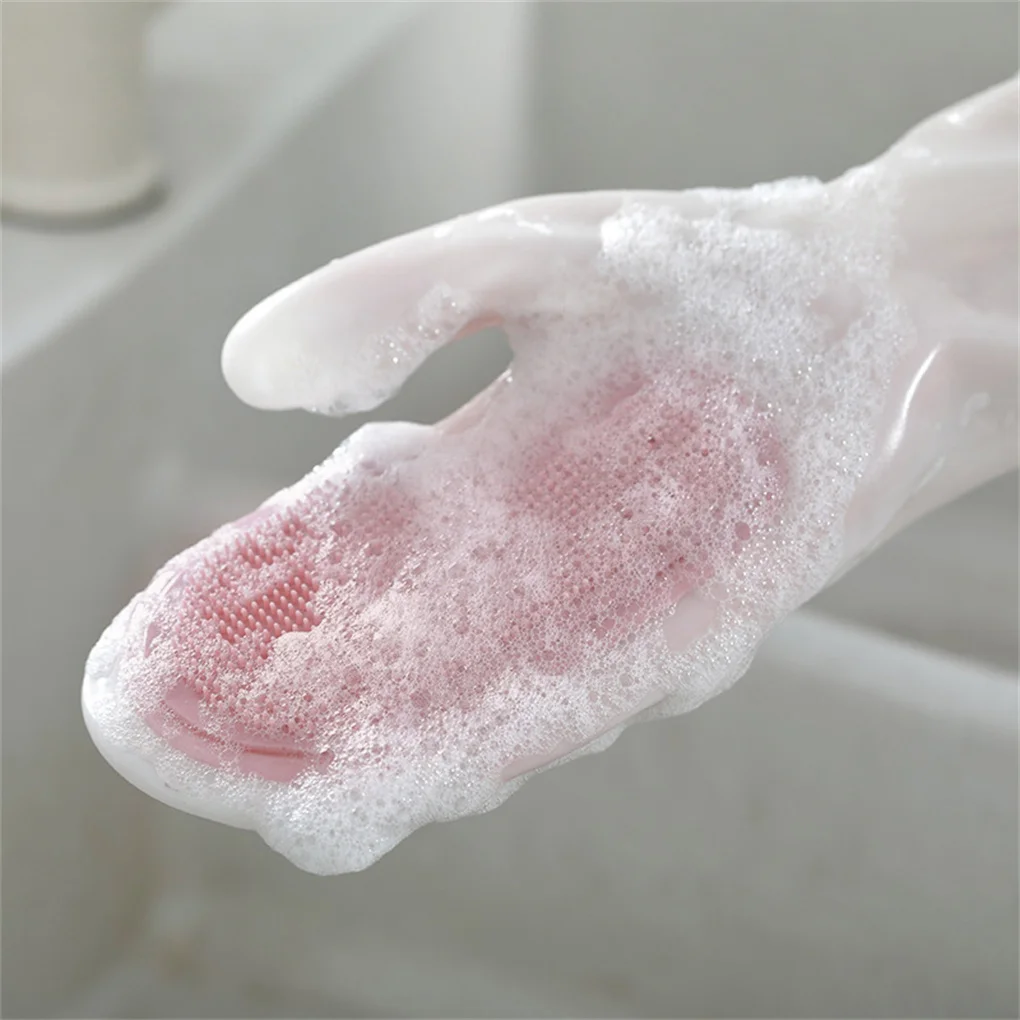 

1 Pair Dishwashing Gloves Scrubber Hands Reusable Washing Fruit Food Sponge Mitts Heat-Resistant Home Laundry Room