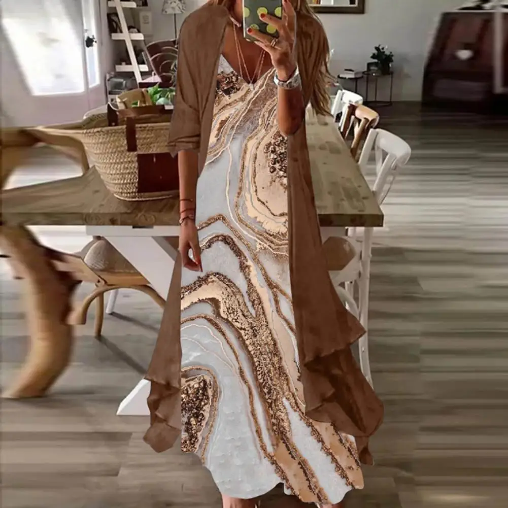 

2Pcs/Set Popular Half Sleeve Cardigan Dress Cardigan Dress Wear Resistant Sling Design