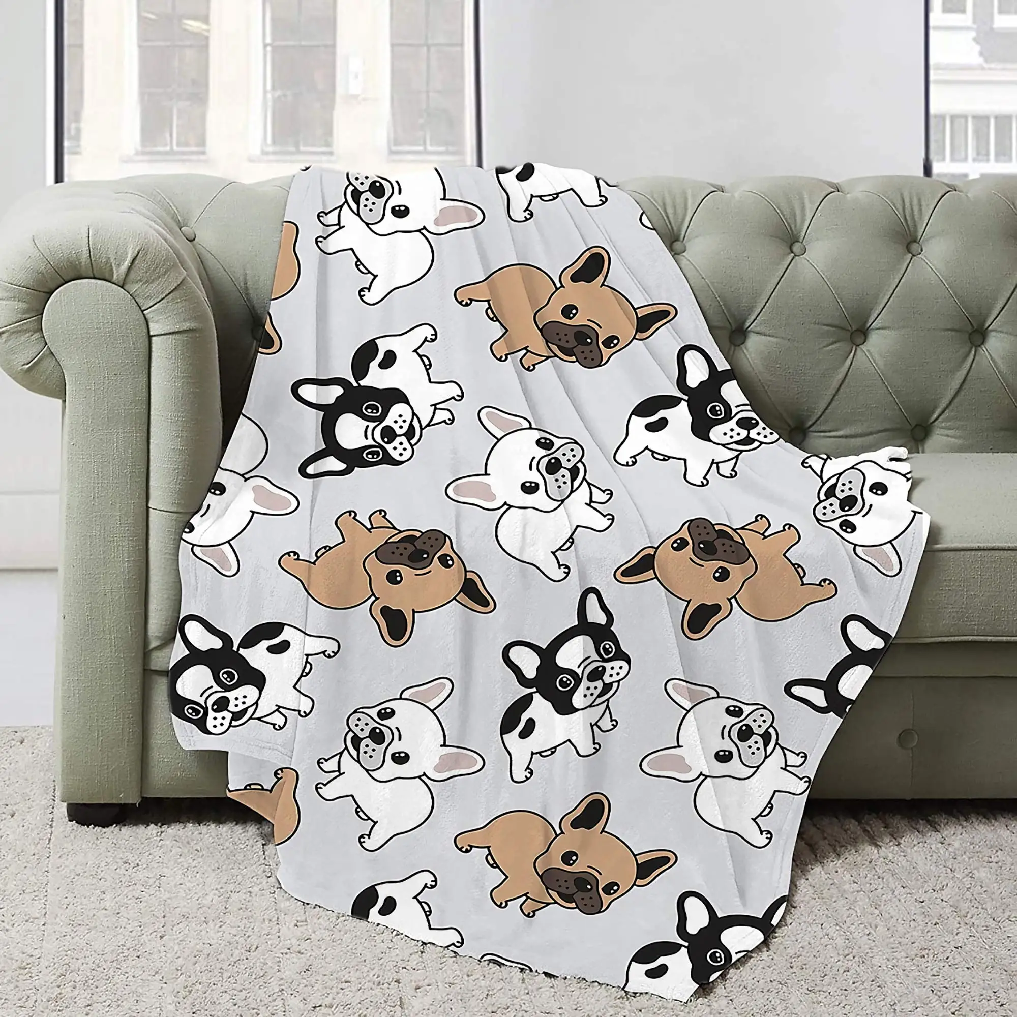 

Cartoon Bulldog Blanket Fluffy Soft Flannel Warm Throw Blankets Gift for Dog Lover Home Decor Office Sofa Nap Shawl Bed Sheet