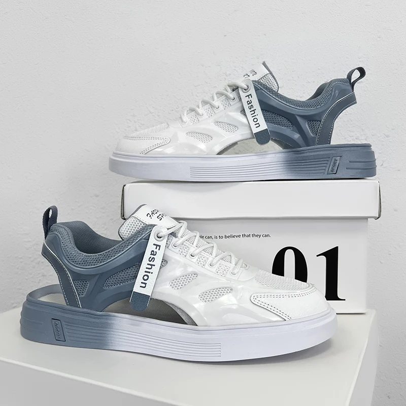 

Босоножки мужские на плоской подошве, повседневные Нескользящие сандалии, дышащая обувь без застежки, удобная обувь для улицы, лето