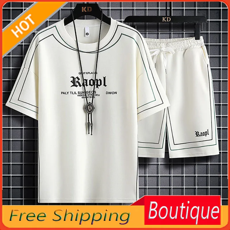 Summer Fashion Brand Half-Sleeve T-shirt Trendy Matching Summer Men's Short Sleeve T-shirt Shorts Set Loose Casual Two-Piece Sui