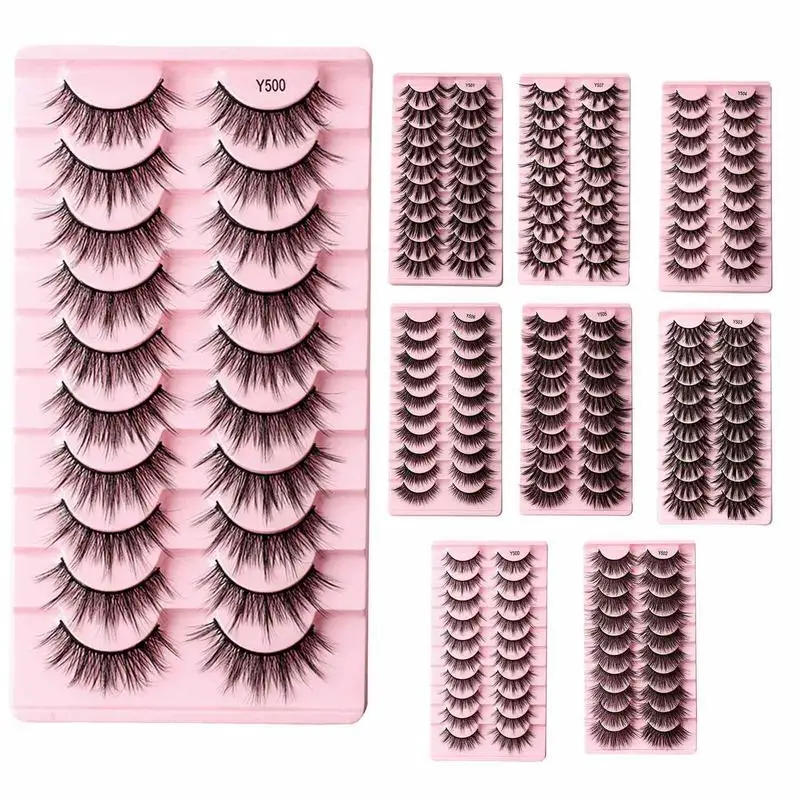 

3D Fluffy False Eyelashes Extensions 10-Pairs Faux Wispy Lashes Pack Dramatic Long Thick Volume Fake Eye Lash Multipack Set