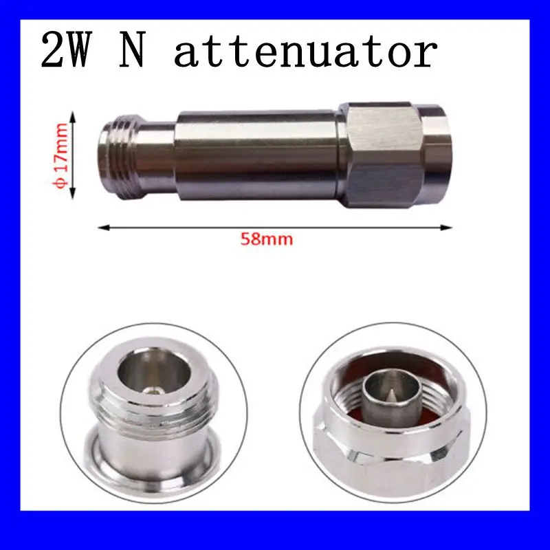 

Free shipping 2W N-JK rf attenuator , DC-3GHz,50ohm 1db,2db.3db,5db,6db,10db,15db,20,30db 40db.