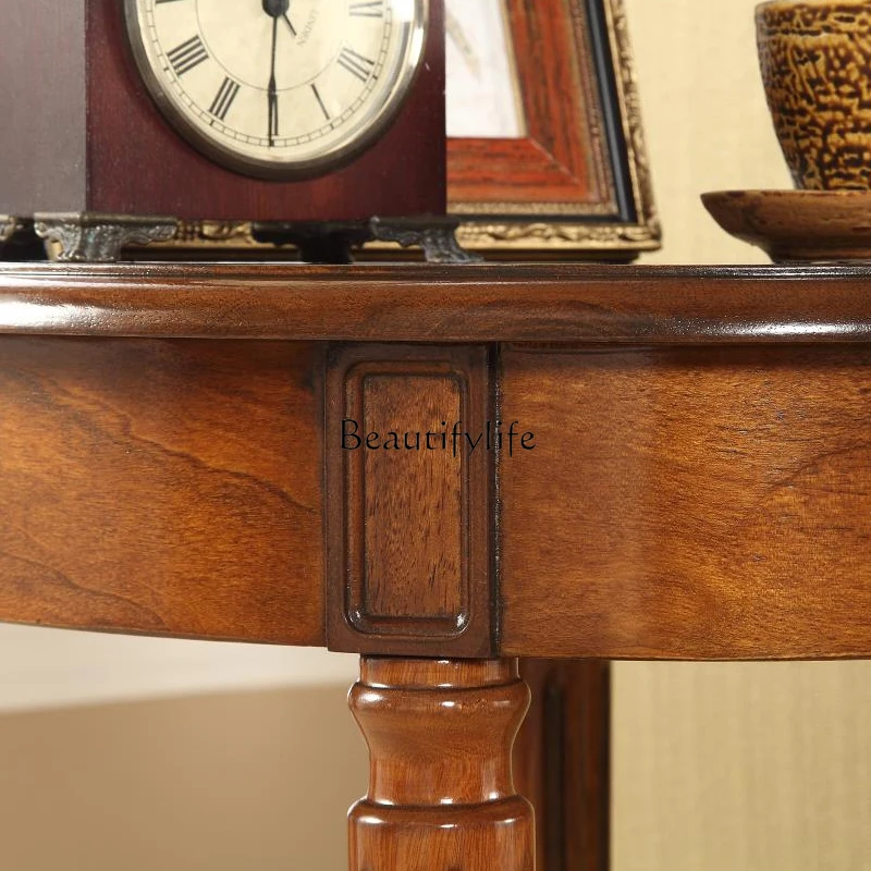 Маленький круглый Угловой ретро-столик из массива дерева маленький овальный