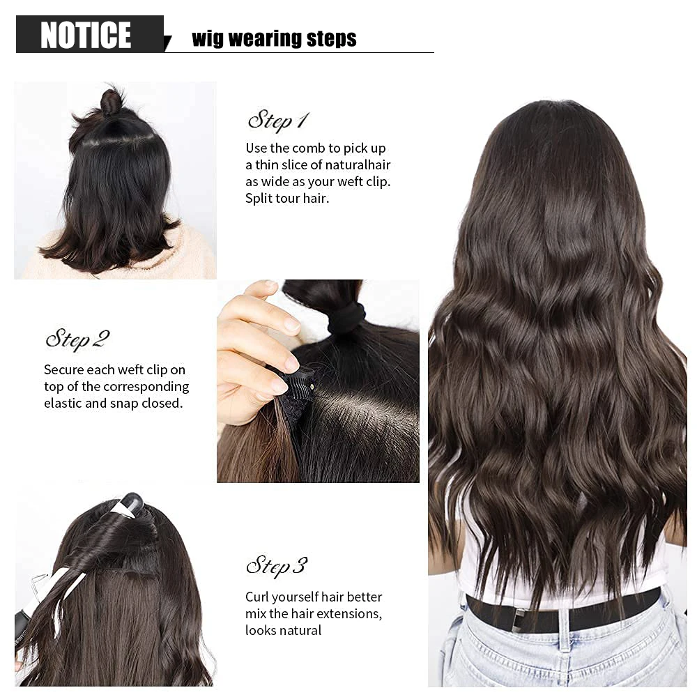 SAMBRAID Clip in Hair Extensions 24inch Long Wavy Hair Extensions Natural Thick Curly Wavy Synthetic Hair pieces for Women Girls