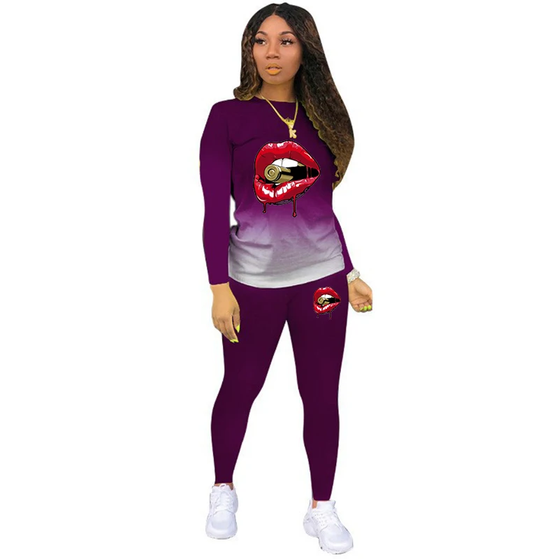 2023 Модные женские спортивные костюмы с принтом помады для бега женская одежда