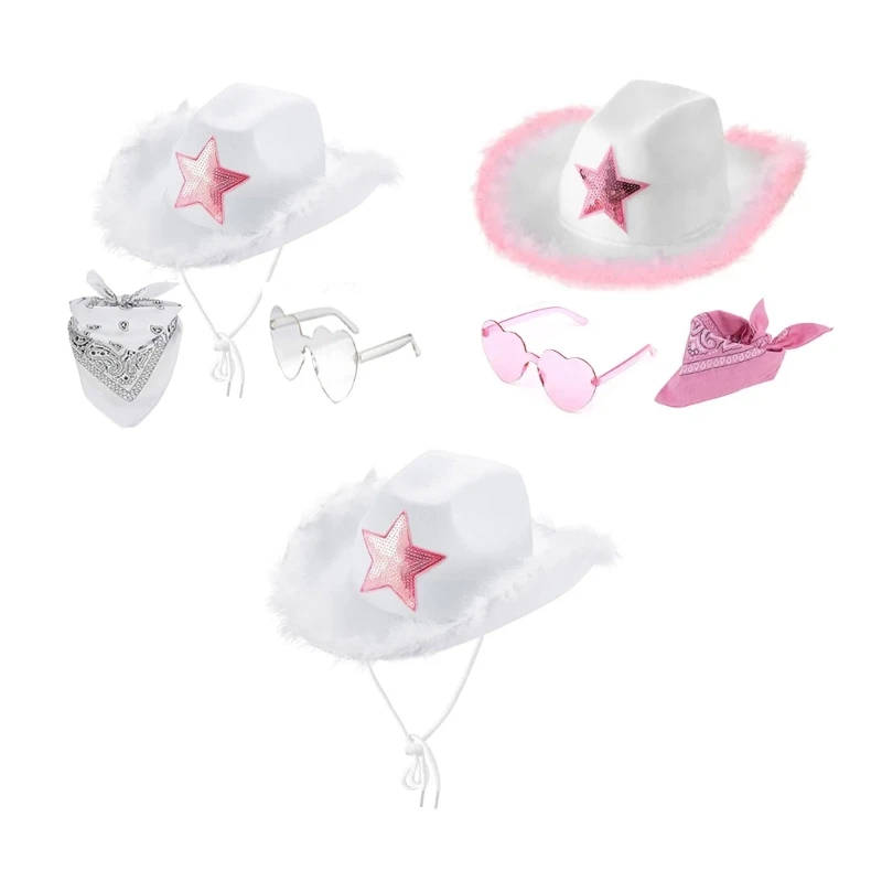 

Ковбойская шляпа для мужчин и женщин, солнцезащитные очки для верховой езды, для косплея, праздничный платок, однотонная фетровая джазовая ...