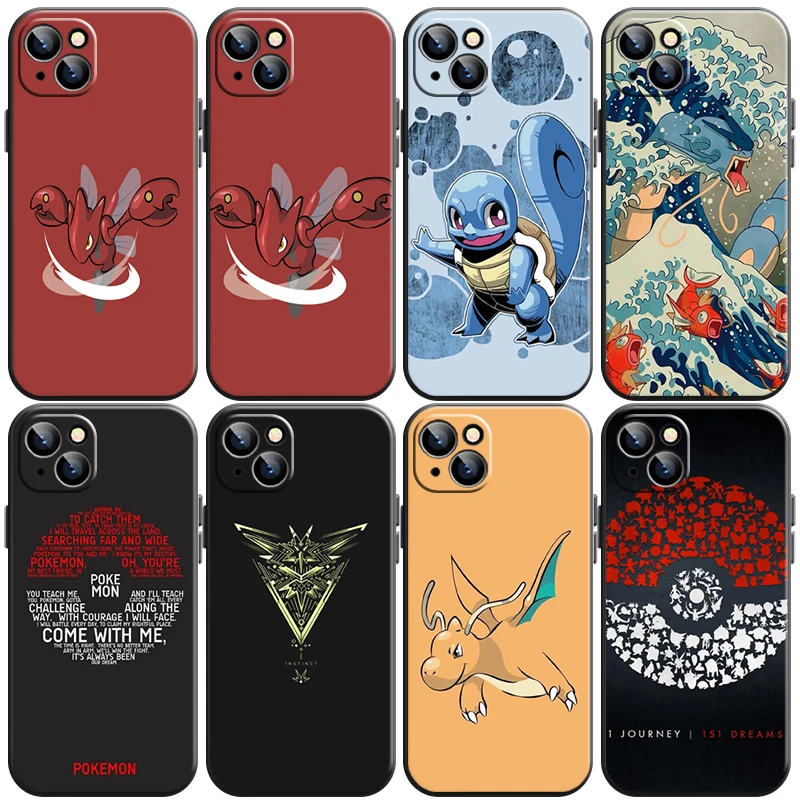 

Squirtle Pikachu Pokemon Phone Case For Funda iPhone 11 13 Pro Max 12 Mini X XR XS Max 6 6s 7 8 Plus Black Etui Back