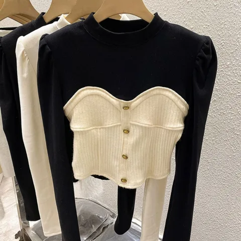 Neploe полосатая Лоскутная тонкая нижняя слойная рубашка Топ Маленькие Ароматические вставки Искусственные две штуки Harajuku Mujer новая модель