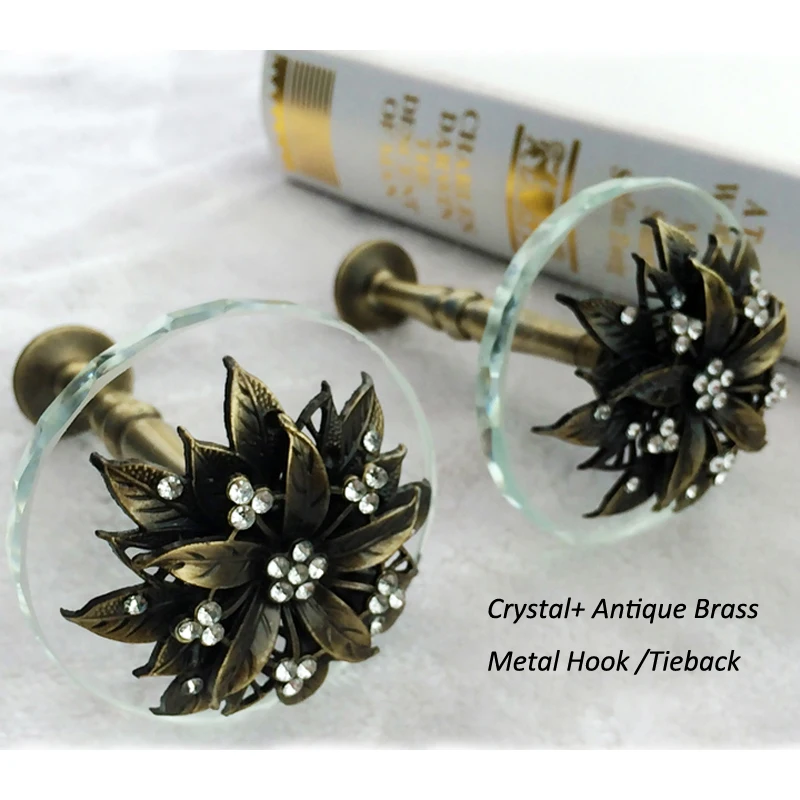 

Sunshida, 4 упаковки, высококачественные хрустальные + латунные металлические цветочные занавески, аксессуары, вешалка для занавесок, настенные...