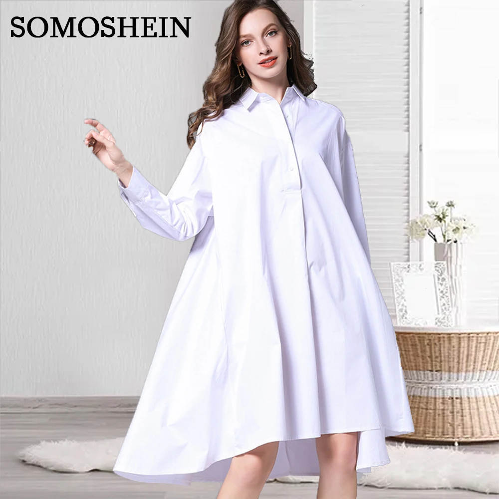 

Plus Size Woman Clothing Elegant Oversized Solid Color Pleated Pocket Shirt Dress Commuter Casual Dress Wholesale Dropshipping