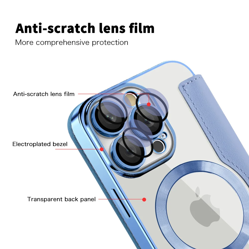 Роскошный прозрачный кожаный флип-кошелек Магнитный чехол для телефона iPhone 15 16 Pro
